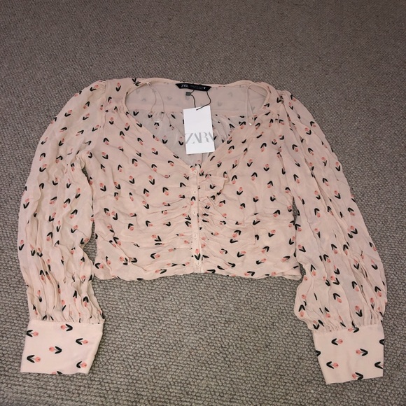Zara | Tops | Zara Pink Floral Blouse 